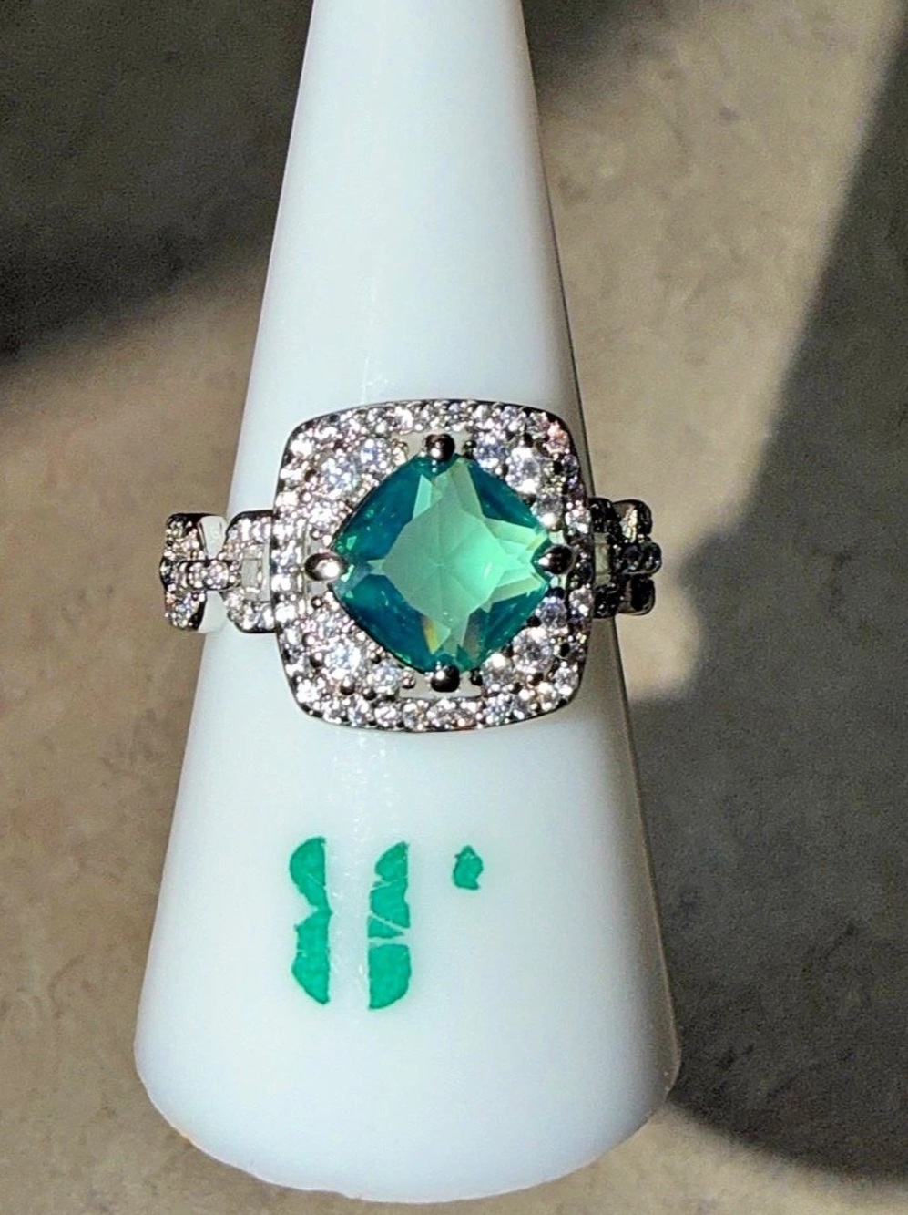 Bomb Party Ring Size 8-Pretty Little Power Move Green Opal on Rhodium RG67733